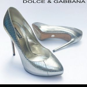 ✅ Dolce & Gabanna Snake Silver Stiletto Shoes H25